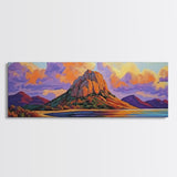 Mountain Coast, Sunset Glow, Majestic Landscape, Vibrant Horizon, Framed Canvas Print living room mountain wall art, rustic scenic decor