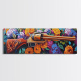 Golden Revolver Art, Floral Gun Painting, Western Floral Wall, Cowboy Chic Style, Framed Canvas Print, Man Cave Southwestern Decor