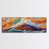 Mountain Coast, Color Clouds, Seaside Vibes, Framed Canvas Print, Tropical Landscape Art, Sunset Wall Decor, Bright Ocean Style