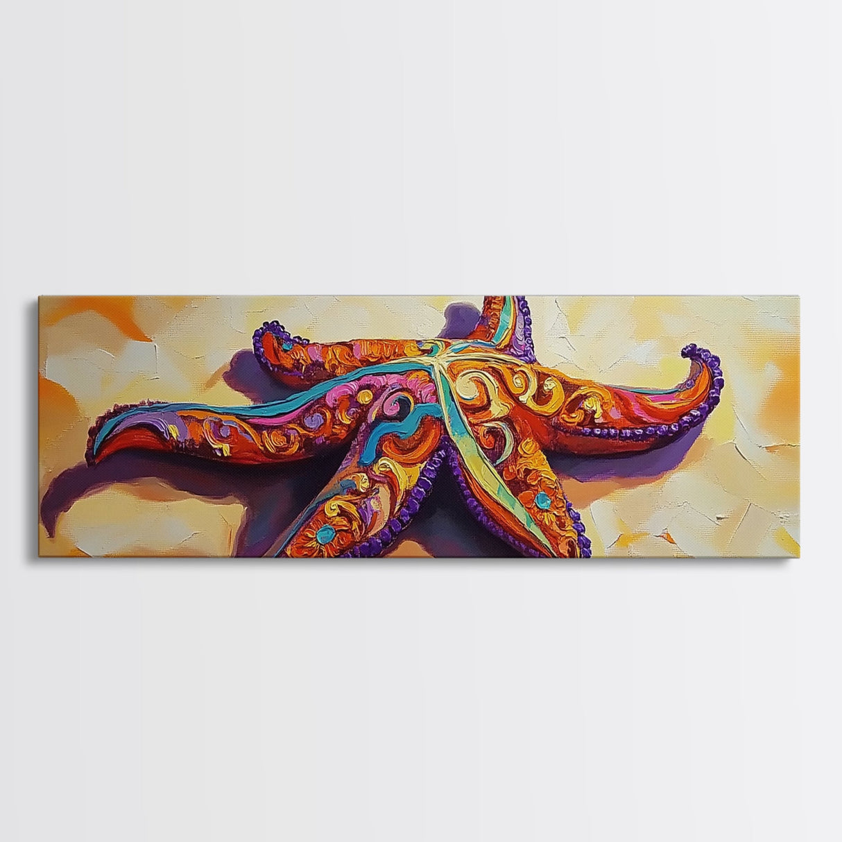 Starfish Pattern, Bold Beach, Ocean Life, Framed Canvas Print, Coastal Bathroom Wall Art, Nautical Boho Decor, Summer Ocean Style