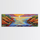 Sunset Lake, Mountain Reflection, Bold Colors, Canvas Print, Tranquil Landscape Art, Living Room Wall Decor, Nature Inspired Aesthetic