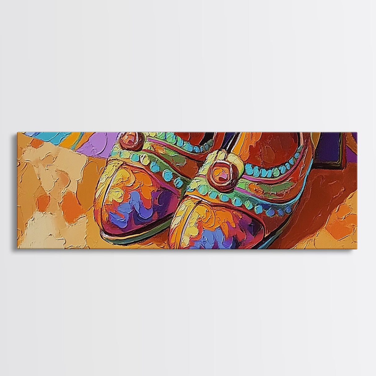 Fiesta Shoes, Mexican Style, Color Pop, Framed Canvas Print, Boho Fashion Wall Art, Entryway Accent Decor, Whimsical Art Style
