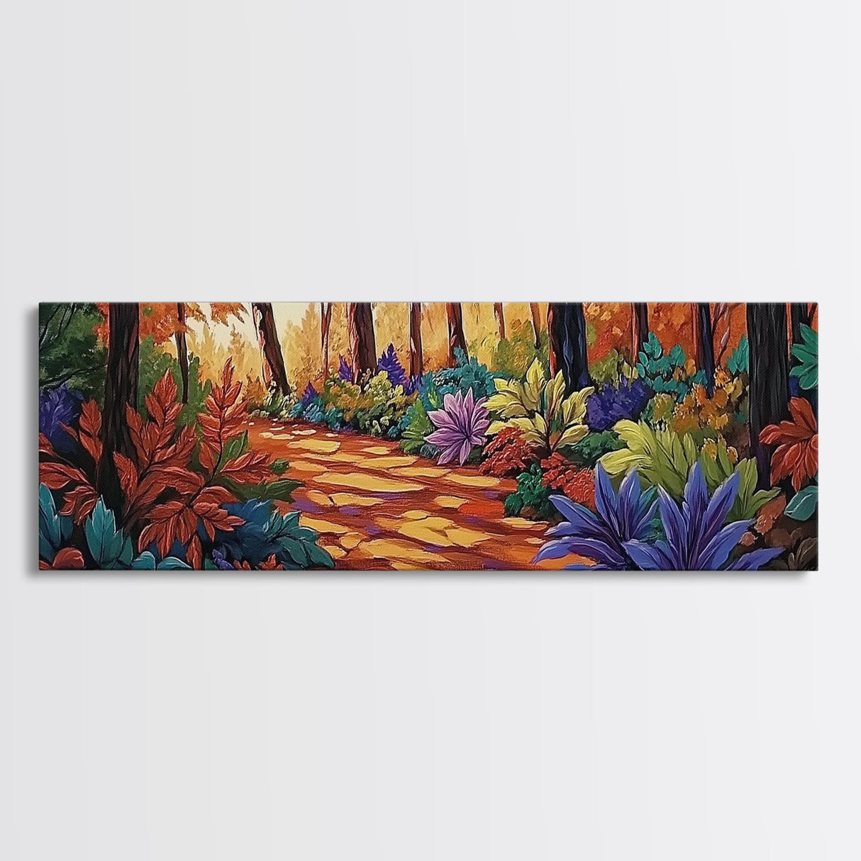 Forest Path, Autumn Leaves, Whimsical Foliage, Canvas Print, Fall Living Room Wall Art, Cozy Nature Decor, Warm Seasonal Aesthetic