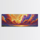 Sunset Cloudscape, Vibrant Sky Painting, Dramatic Evening Art, Framed Canvas Print, Moody Landscape Wall Art, Autumn Bedroom Decor