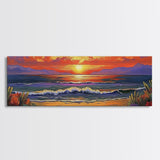 Sunset Shoreline Glow, Coastal Floral Painting, Serene Nature Art, Canvas Print, Boho Beach Decor, Living Room or Bedroom Wall Art