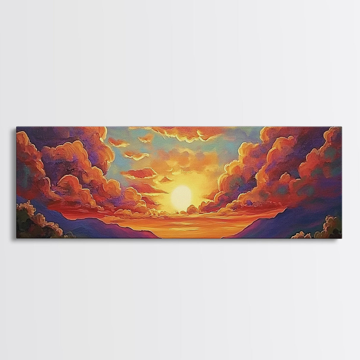 Sunset Serenity Sky, Mountain Glow Art, Dreamy Landscape Painting, Canvas Print, Peaceful Wall Decor, Living Room or Meditation Space