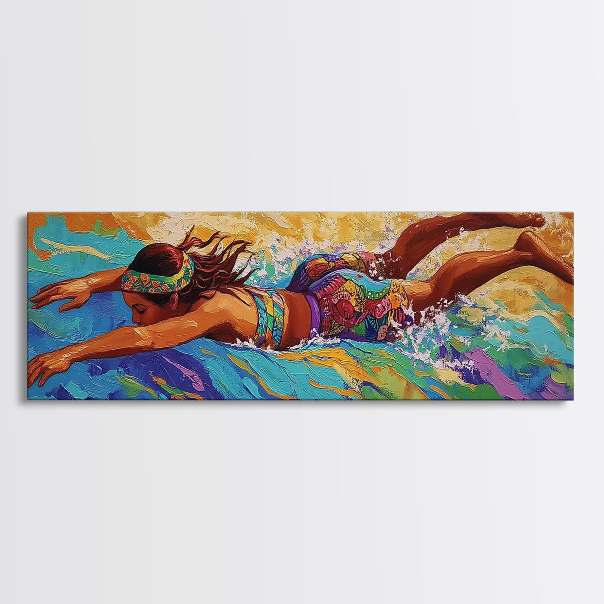 Surfer Girl, Ocean Energy, Tropical Vibes, Boho Style, Canvas Print, Teen Room Wall Art, Coastal Decor, Vibrant Summer Surf Artwork