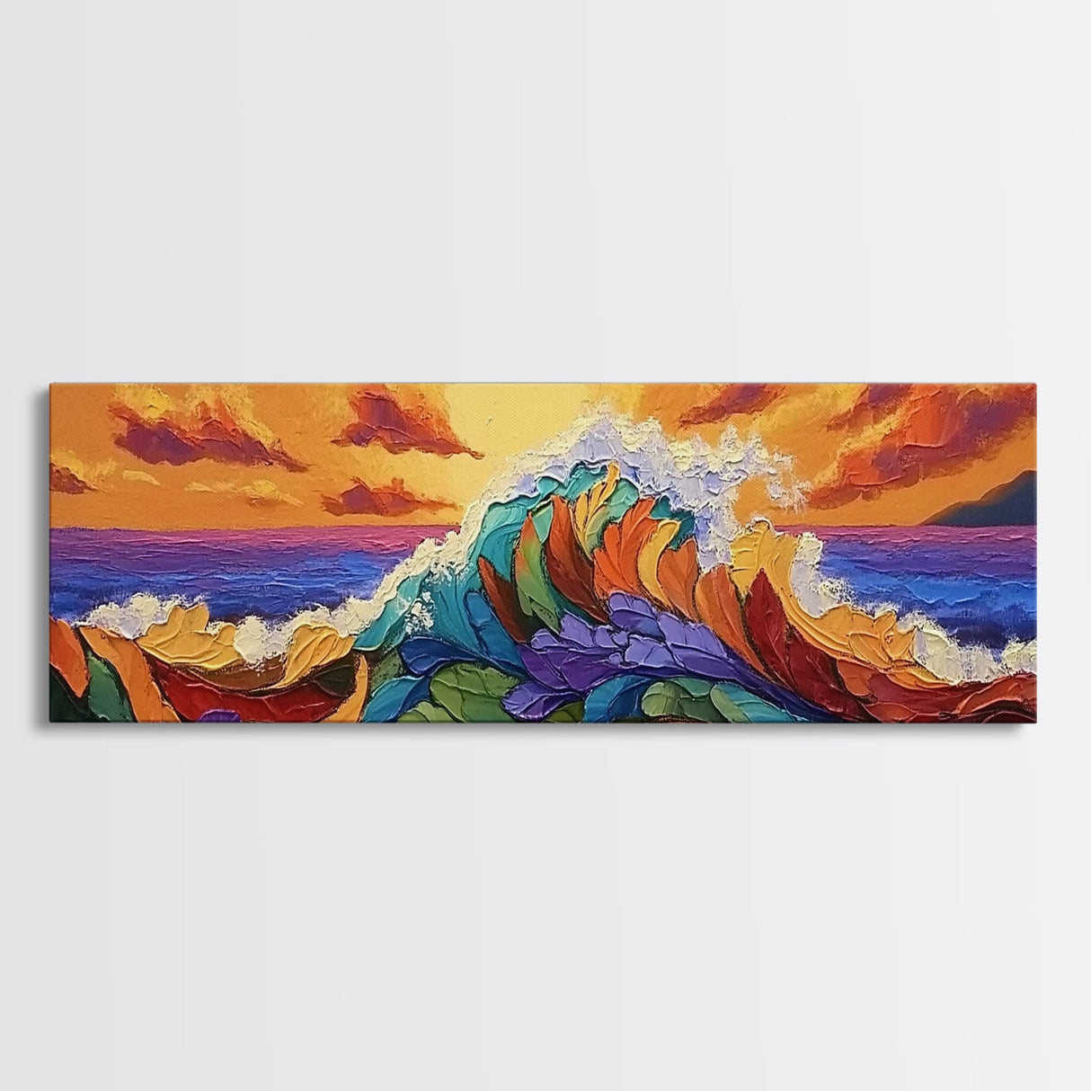 Floral Wave, Sunset Splash, Ocean Blooms, Whimsical Shore, Canvas Print, Bathroom Wall Art, Boho Coastal Decor, Vibrant Texture Art