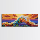 Floral Wave, Sunset Splash, Ocean Blooms, Whimsical Shore, Canvas Print, Bathroom Wall Art, Boho Coastal Decor, Vibrant Texture Art