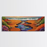 Sunset Stream, Coastal Canyon, Colorful Shoreline, Boho Nature Scene, Framed Canvas Print, Hallway Wall Art, Autumn Inspired Landscape