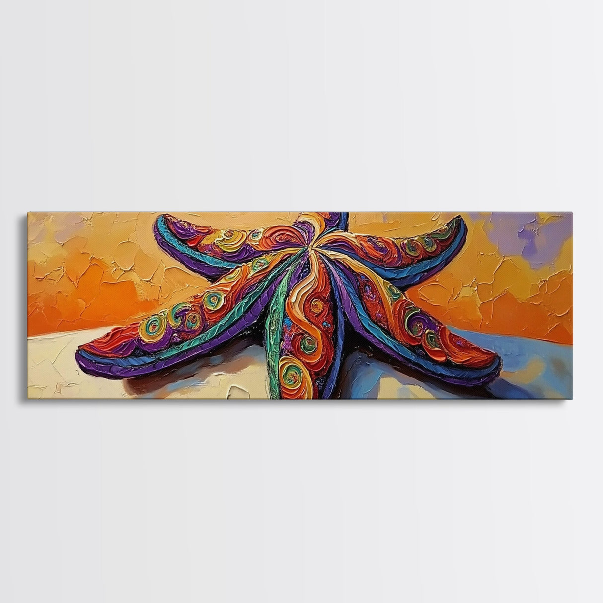 Starfish Art, Coastal Decor, Ocean Sunset, Framed Canvas Print, Vibrant Sea Life, Beach House Wall Art, Tropical Boho Style