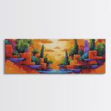 Sunset Islands, Floating World, Fantasy Village, Framed Canvas Print, Whimsical Wall Art, Eclectic Home Decor, Surreal Landscape Art