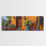 Desert Doorway, Cactus House, Warm Entryway, Framed Canvas Print, Southwest Wall Art, Rustic Kitchen Decor, Boho Style Exterior Scene