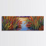 Sunset Reeds, Colorful Marsh, Reflected Peace, Framed Canvas Print, Autumn Wall Art, Living Room Decor, Vibrant Nature Landscape