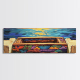 Sunset Pier, Ocean Horizon, Bold Seascape, Framed Canvas Print, Beach House Wall Art, Coastal Dining Room Decor, Vibrant Nautical Art