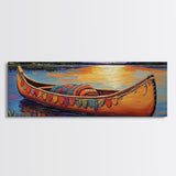 Sunset Canoe Reflection, Serene Lake Art, Cozy Lakeside Decor, Framed Canvas Print, Cabin Wall Art, Peaceful Nature Scene