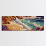 Ocean Waves Beach, Colorful Surf Art, Coastal Landscape, Seaside View, Canvas Print, Bathroom Wall Art, Nautical Theme, Vibrant Art