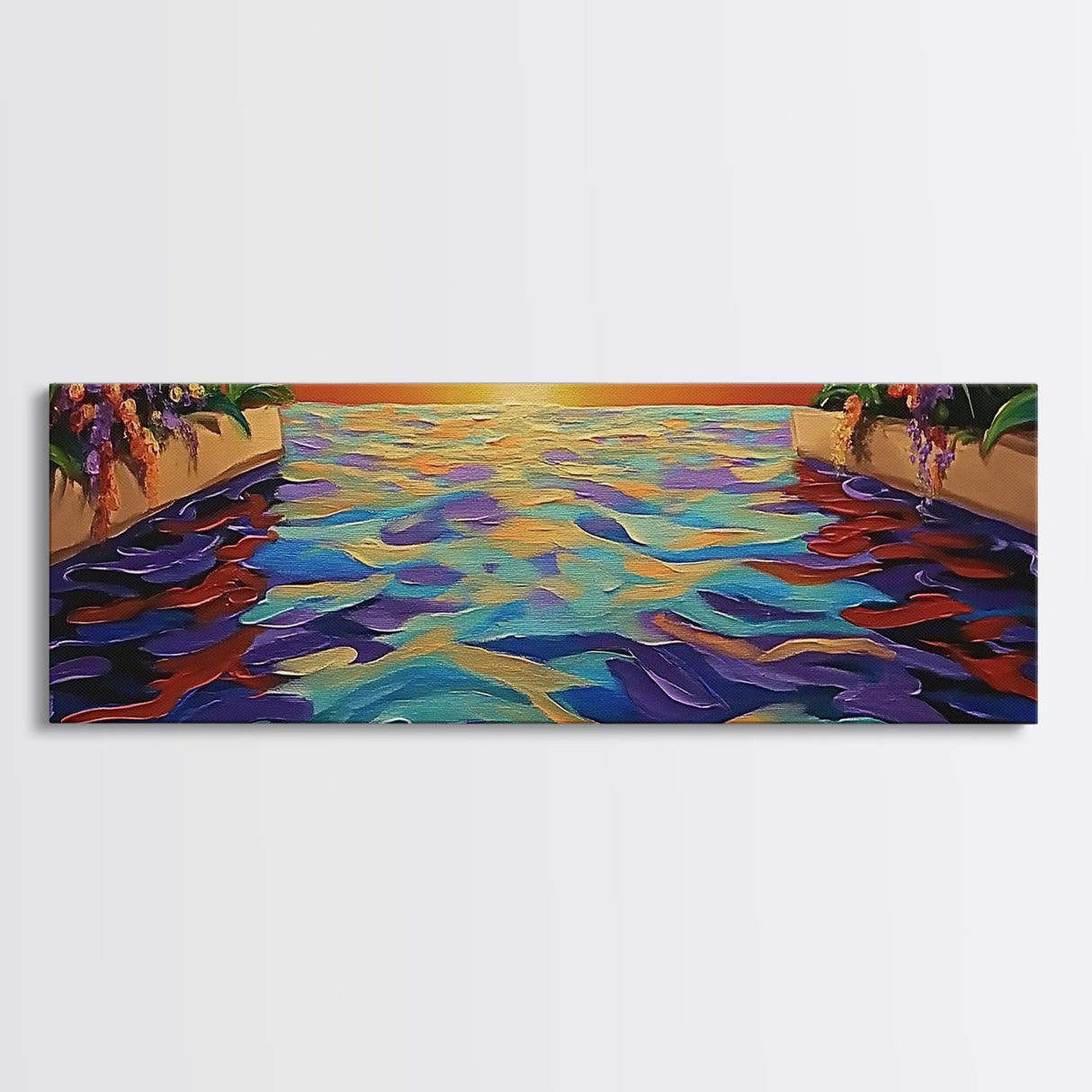 Sunset Infinity Pool, Tropical Water Reflection, Vibrant Resort View, Canvas Print, Bathroom Wall Art, Dreamy Landscape, Modern Art