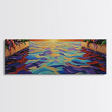Sunset Infinity Pool, Tropical Water Reflection, Vibrant Resort View, Canvas Print, Bathroom Wall Art, Dreamy Landscape, Modern Art