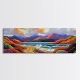 Colorful Mountains, Ocean Road, Vibrant Sunset, Framed Canvas Print, Scenic Nature Wall Art, Coastal Living Room Decor, Bold Art