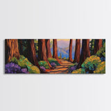 Redwood Forest, Sunset Path, Nature Trail, Peaceful Escape, Framed Canvas Print, Nature Wall Art, Bedroom Decor, Rustic Cabin Art