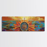 Compass Rose, Nautical Decor, Seafaring Art, Sunset Ocean, Framed Canvas Print, Beach House Art, Office Wall Art, Boho Travel Art