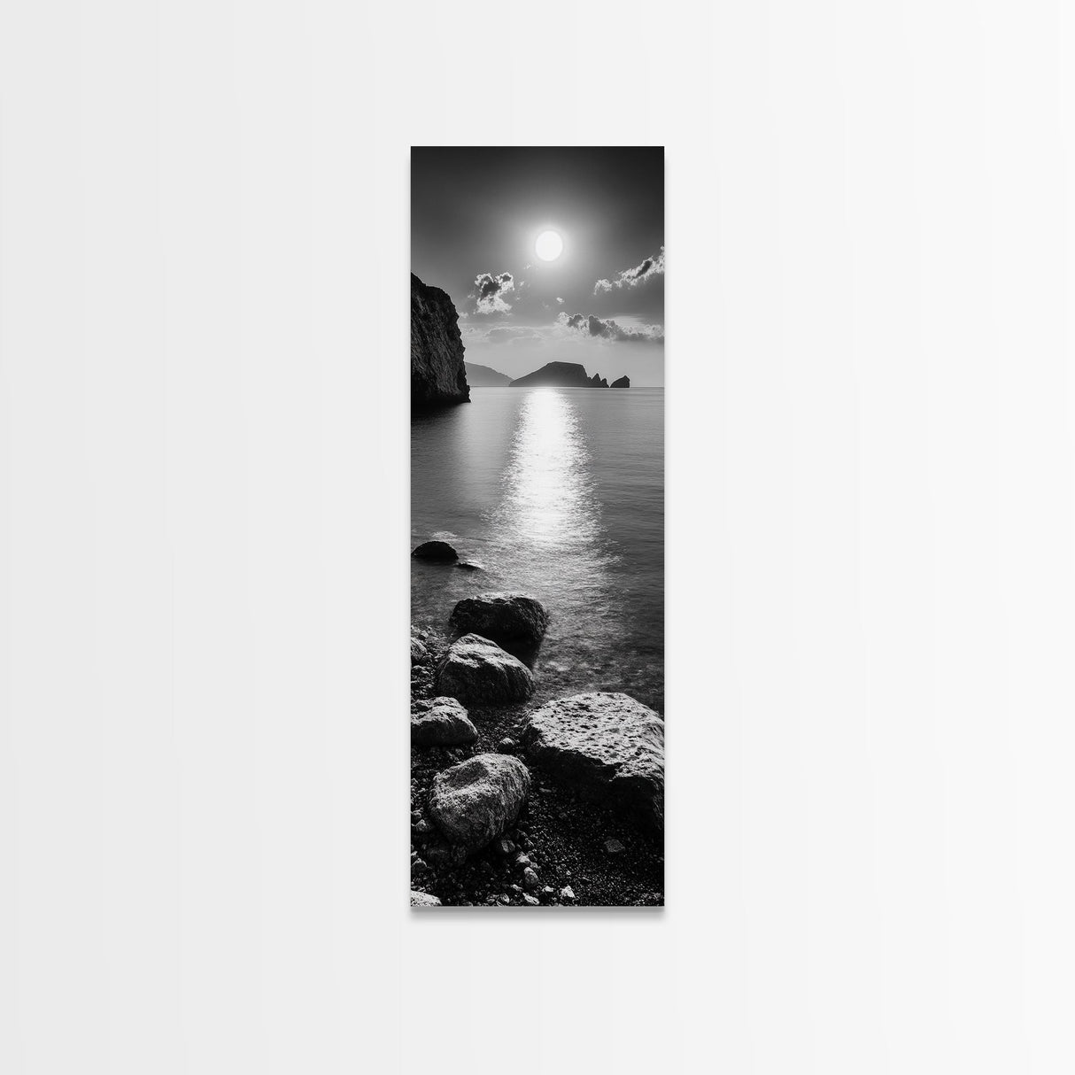 Moonlight Ocean View, Coastal Photography Art, Seascape Print, Framed Canvas Print, Bathroom Wall Art, Neutral Beach Decor