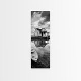 Weathered House, Abandoned Shack, Reflection Lake, Framed Canvas Print, Rustic cabin wall art, Fall entryway decor, Moody farmhouse aesthetic