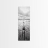 Pipeline Perspective, Industrial Seascape, Grunge Aesthetic, Framed Canvas Print, Coastal industrial art, Minimalist hallway decor, Monochrome print