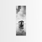 Floating Cabin, Water House, Tranquil Escape, Framed Canvas Print, Serene lake house wall art, Cabin decor, Nature minimalist bathroom print