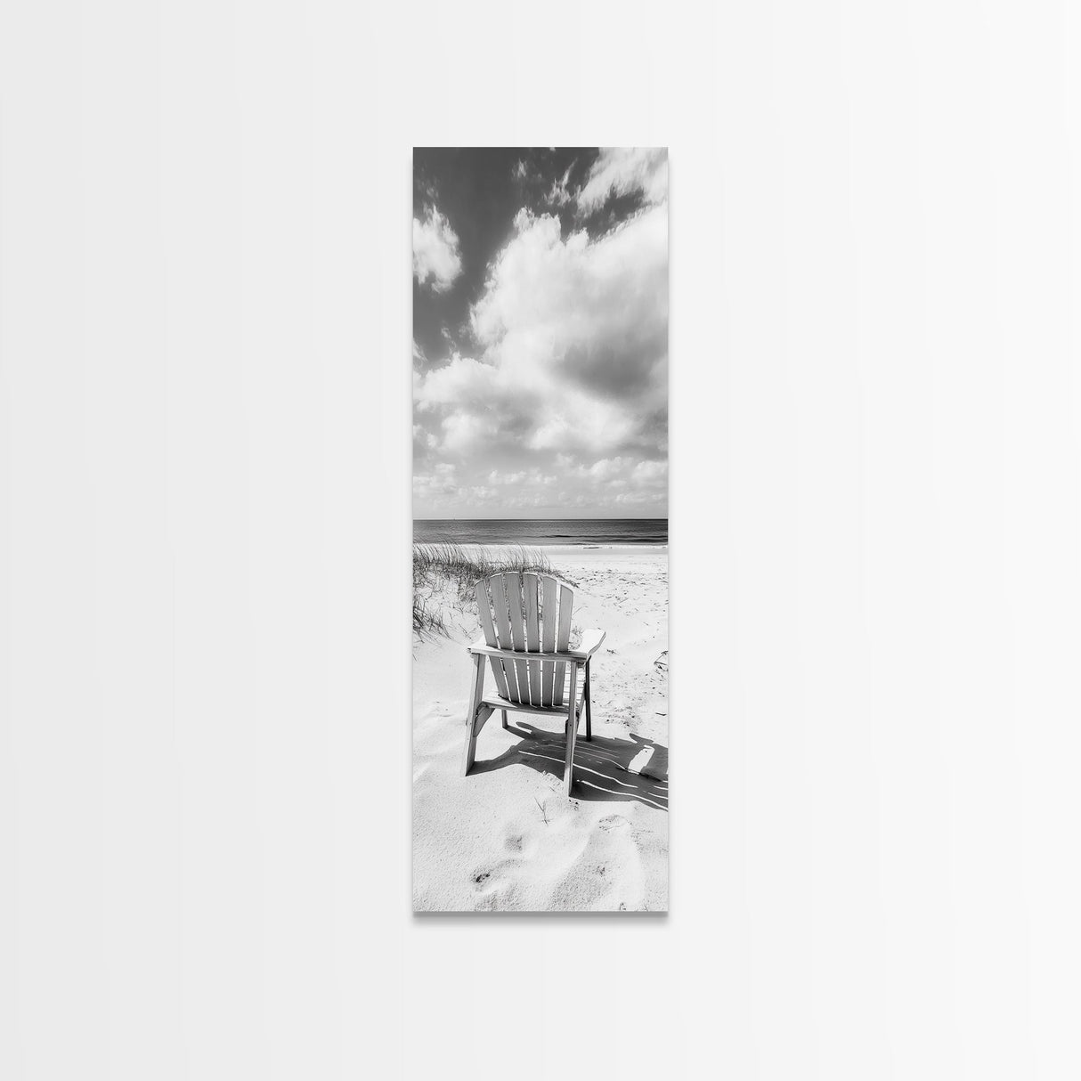 Ocean View Chair, Sandy Dunes, Seaside Retreat, Minimalist Beach, Calm Vibes, Framed Canvas Print, Bedroom Wall Art, Coastal Cottage Style