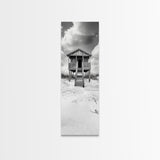 Beachfront Cabin, Rustic Shack, Seaside Simplicity, Cloudy Sky, Island Life, Framed Canvas Print, Entryway Wall Art, Coastal Farmhouse Decor