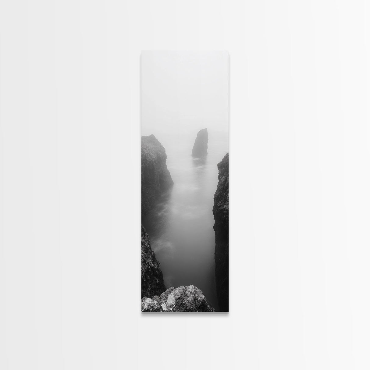 Foggy Cliffs, Coastal Serenity, Ocean Landscape, Nature Photography, Framed Canvas Print, Minimalist Wall Art, Bedroom Wall Decor