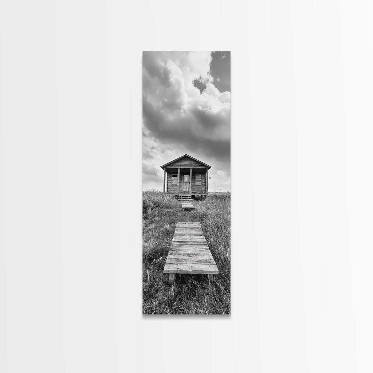 Rustic Cabin, Country Path, Prairie Landscape, Black and White Photo, Framed Canvas Print, Farmhouse Wall Art, Autumn Decor, Nature Style