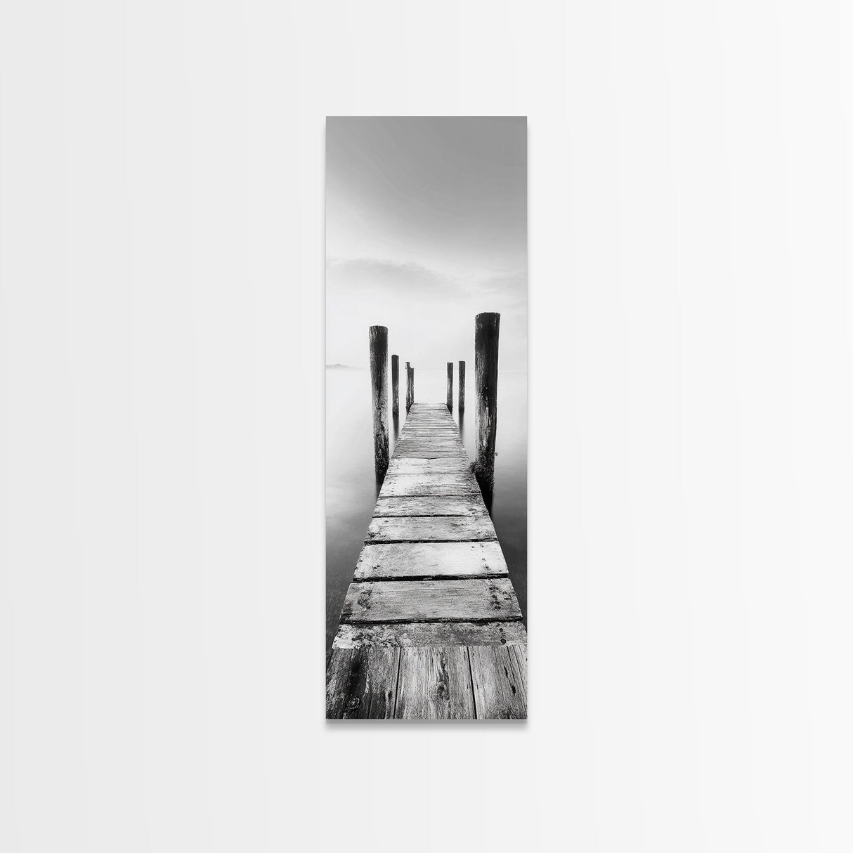 Rustic Dock, Peaceful Lake, Minimal Landscape, Black and White Art, Canvas Print, Tranquil Nature Scene, Entryway Art, Bedroom Wall Art