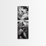 Mountain Stream, Stone Path, Black and White Nature, Scenic Landscape, Framed Canvas Print, Modern Cabin or Rustic Wall Decor, Office Art