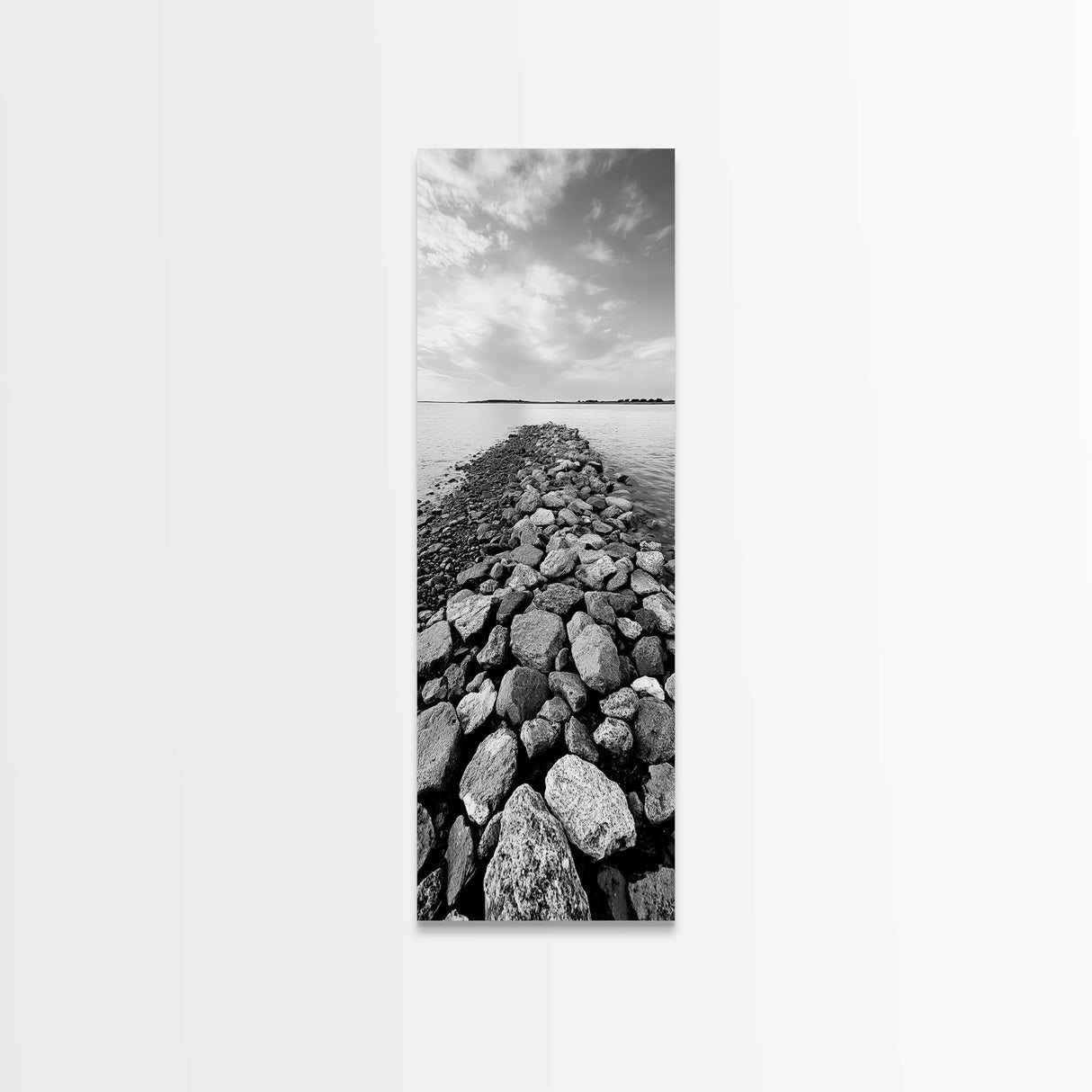 Rocky Jetty, Ocean Horizon, Black and White Seascape, Minimalist Nature, Canvas Print, Neutral Wall Decor, Office Wall Art, Hallway Decor