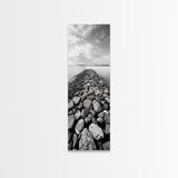 Rocky Jetty, Ocean Horizon, Black and White Seascape, Minimalist Nature, Canvas Print, Neutral Wall Decor, Office Wall Art, Hallway Decor