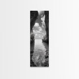 Ocean Cave, Tranquil Waters, Cloudy Sky, Coastal Wall Art, Canvas Print, Black and White Nature Decor, Modern Beach House Wall Art