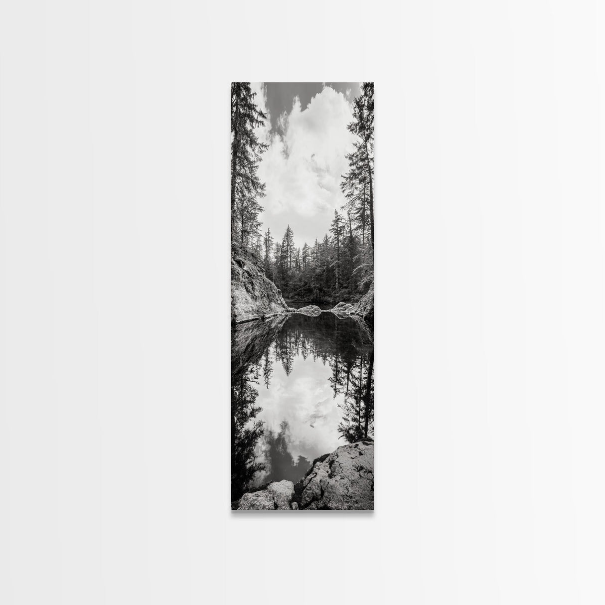 Forest Reflection, Tranquil Lake, Evergreen Woods, Wilderness Scene, Canvas Print, Rustic Cabin Wall Decor, Nature Photography Art