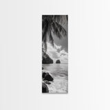 Island View, Palm Shoreline, Tropical Escape, Framed Canvas Print, Beach House Wall Art, Coastal Summer Decor, Zen Ocean Aesthetic