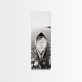 Rowboat Stillness, Peaceful Waters, Lake Canoe, Canvas Print, Entryway Wall Art, Minimalist Home Decor, Black and White Photography