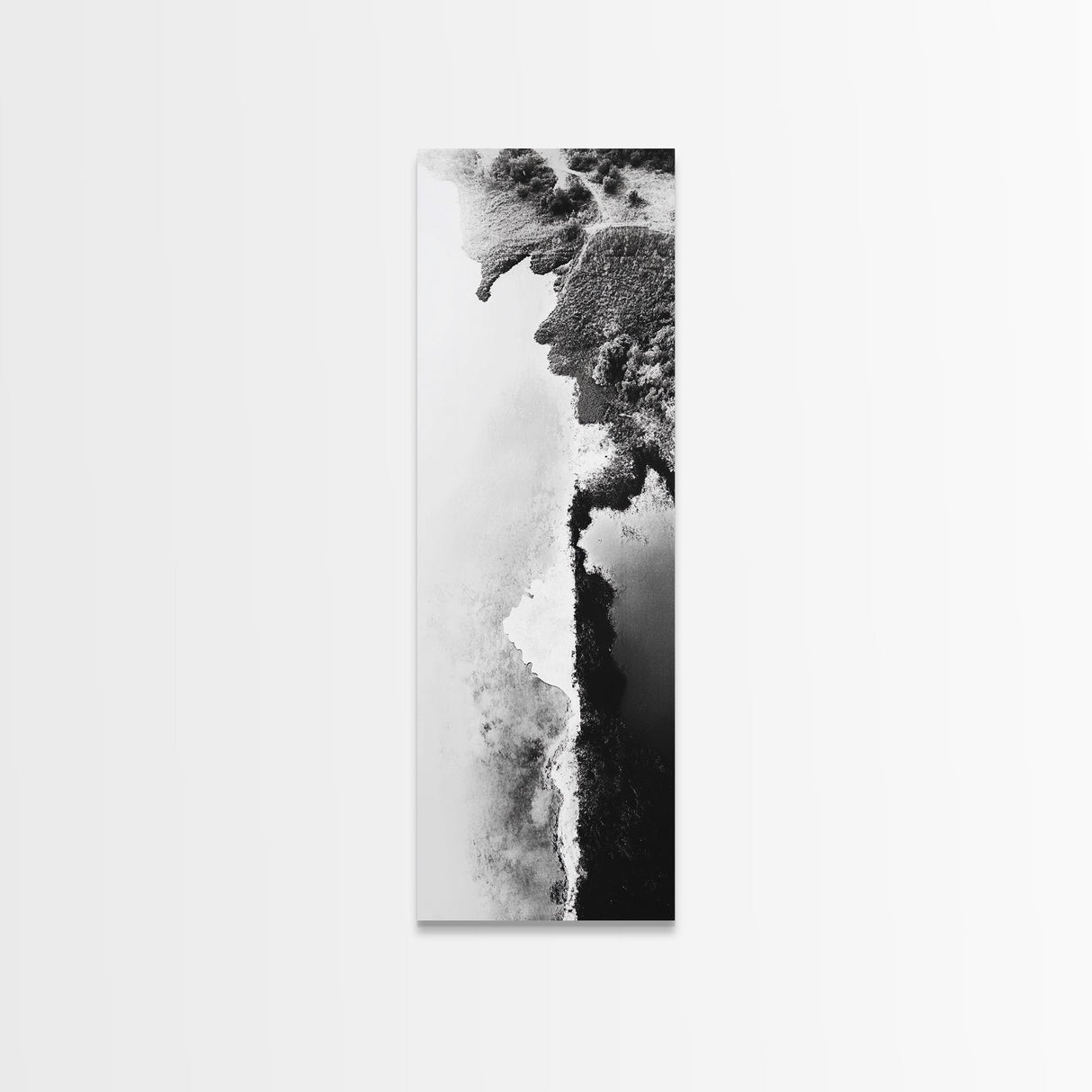 Aerial Coastline, Abstract Shore, Natural Edge, Canvas Print, Modern Living Room Wall Art, Black and White Photography, Coastal Decor