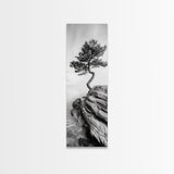 Lone Pine Tree, Minimal Nature, Tranquil Cliff Scene, Zen Forest Print, Framed Canvas Print, Japandi Wall Art, Entryway Tree Print, Nature Minimalism