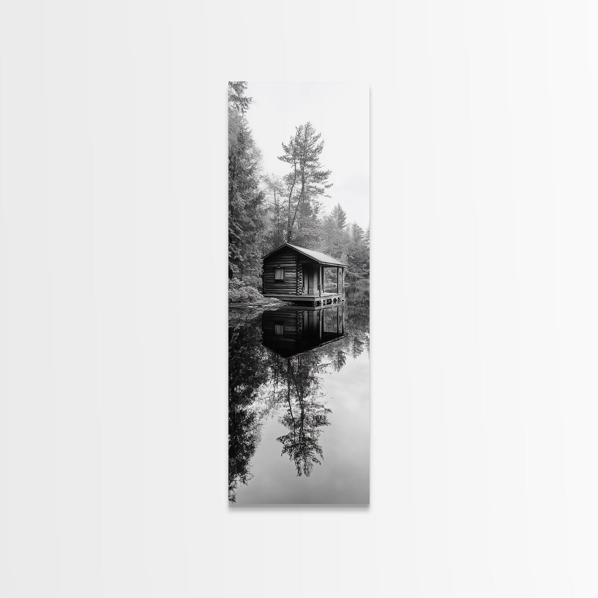 Cabin Reflection, Still Water, Forest Escape, Nature Retreat Art, Framed Canvas Print, Lakehouse Decor, Fall Cabin Scene, Cozy Rustic Wall Art