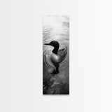Water Loon, Lake Bird, Floating Wildlife, Nature Stillness, Serene Waterfowl Framed Canvas Print, Cabin Wall Art Rustic Lakehouse Decor