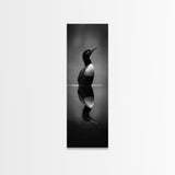 Reflected Loon, Lake Silence, Bird Mirror, Wildlife Art, Moody Black White Framed Canvas Print, Study Nature Wall Decor Minimalist Style