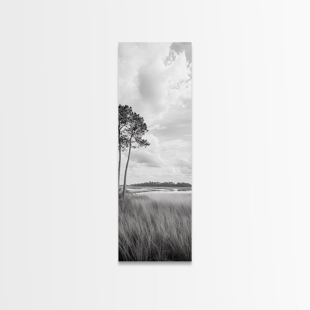 Marshland Trees, Coastal Wetlands, Serene Landscape, Peaceful Horizon, Framed Canvas Print, Office Wall Art, Minimalist Nature Art