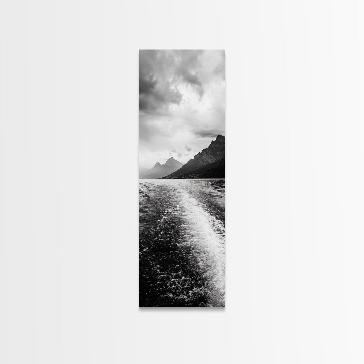 Boat Wake Lines, Alpine Coast, Moody Waters, Canvas Print, Minimalist Lake Art, Office Wall Decor, Modern Nautical Landscape Style
