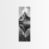 Sharp Mountain Peak, Reflection Stillness, Monochrome Wild, Framed Canvas Print, Rustic Cabin Wall Art, Nature Lover Gift Idea